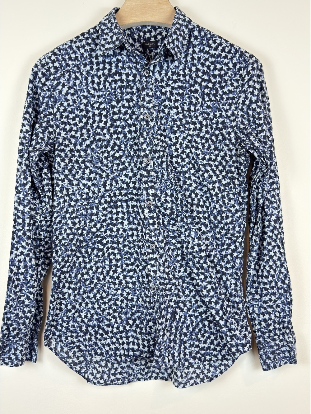 PS Paul Smith Men’s Blue Abstract Floral Print Cotton Button Up Shirt Size S